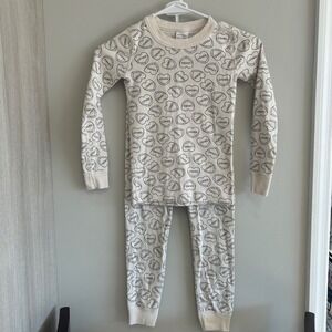 Hanna Andersson Kids Pajamas conversation hearts valentines day size 6-7 cream